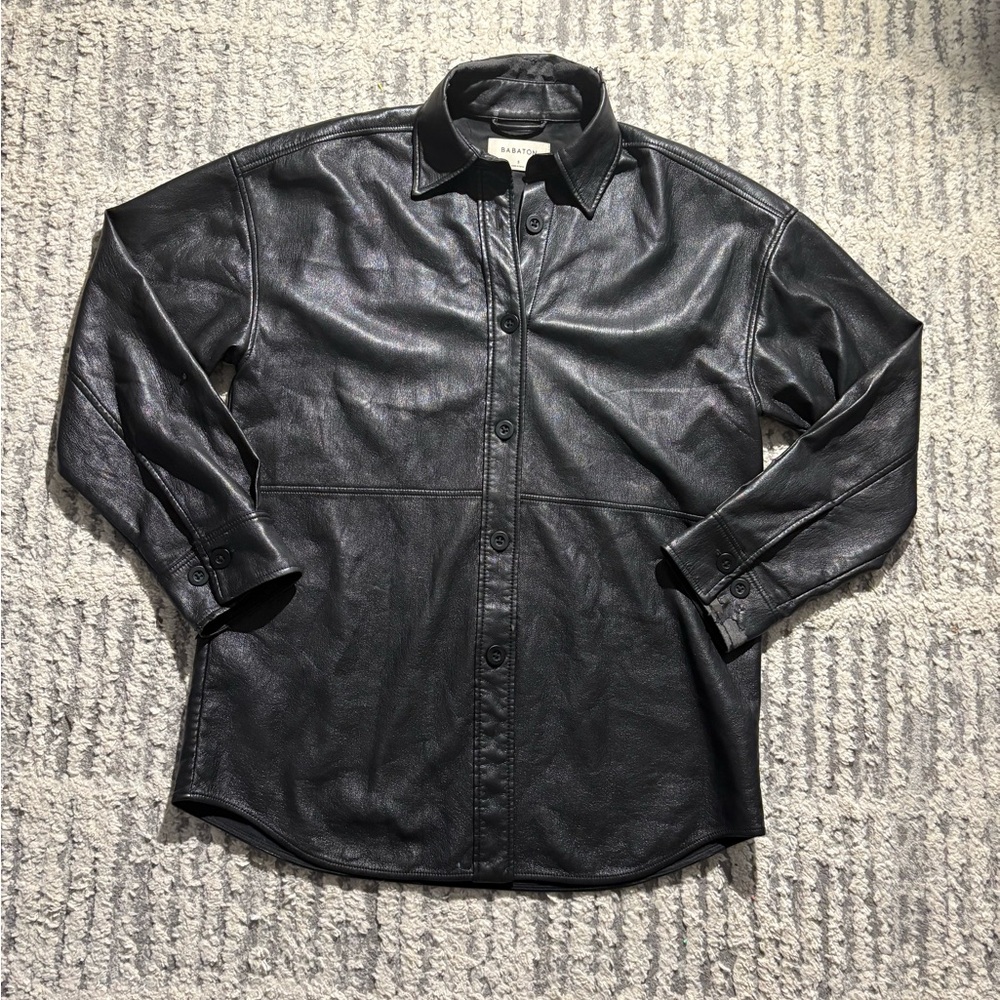 Babaton Aritzia Pelli black vegan leather shirt jacket size S - Picture 3 of 7